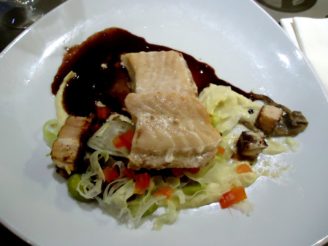 La Pinasse - Restaurant Cap Ferret - Esturgeons confit - Fenouil - Lard Gras - Vierges de Tomates - Miroir de Vin Rouge